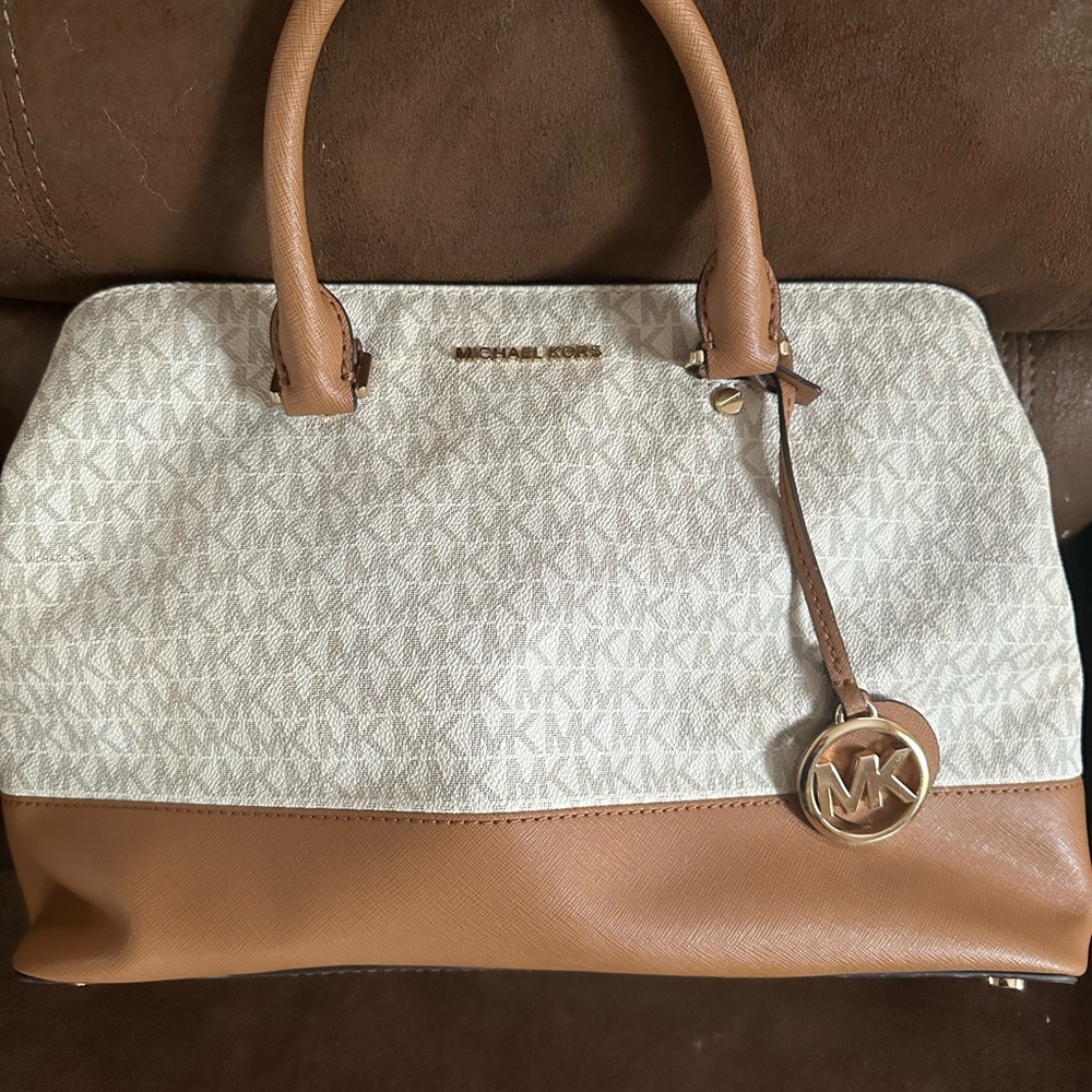 Michael Kors Cream and Tan Satchel